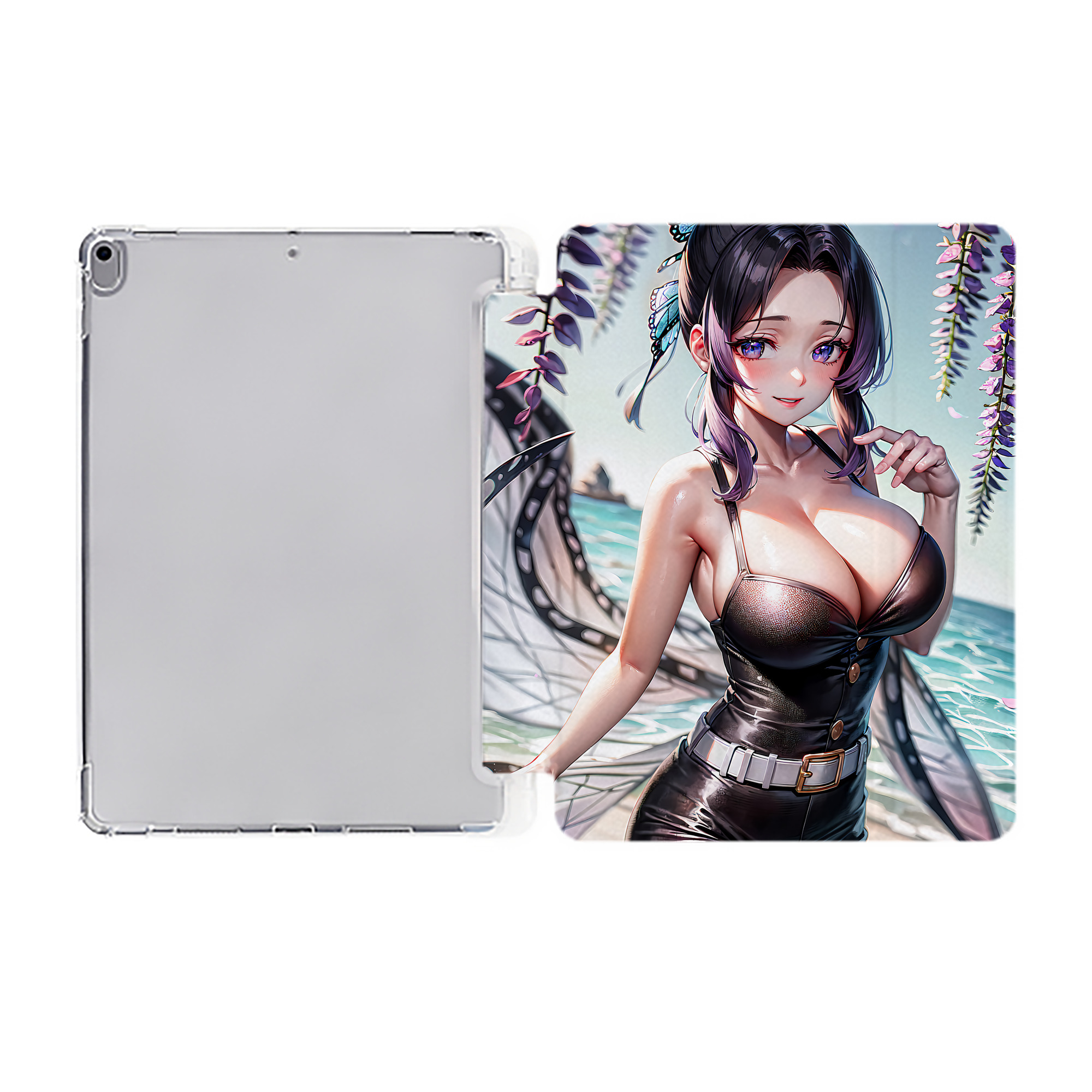 （画像用） 鬼滅の刃（きめつのやいば）蟲柱-胡蝶 しのぶ／こちょう しのぶ Kochou Shinobu IPad ケース ペン収納付き 三つ折りスタンド PUレザー×シリコン 対応機種9.5/10.5/10.9インチ